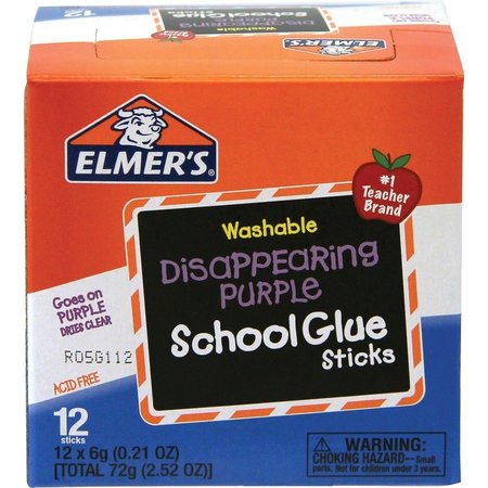 Elmers Glue Sticks, 0.21 oz, 12/BX, Purple Dries Clear PK EPIE514